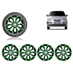 Auto Pearl 4 Pcs 13 inch Black &a; Green ABS Press Type Hubcap Wheel Cover Set with Retention Ring for Hyundai Santro-image-67
