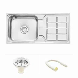 Ruhe 45x20x9 inch Stainless Steel Glossy Finish Square Single Bowl Kitchen Sink with Drainboard, 13-0201-06-picture-38