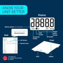 Omron HN 300T 150kg Tempered Glass Ultra Thin Bluetooth LCD Display Automatic Digital Weight Scale image 5