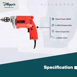 Hillgrove 500W Red Power Drill Machine with 9 Pcs Drill Bits, HGCM1147 image 4
