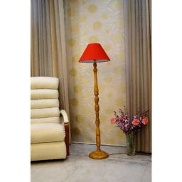 Tucasa Mango Wood Camel Floor Lamp with Red Conical Polycotton Shade, WF-116-79