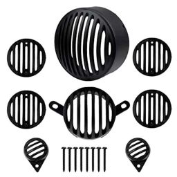 AllExtreme EXB8GCP PVC Black Front Rear Head Light Grill Cover Set with Tail Lamp Indicator Cup for Royal Enfield Bullet Classic 350cc 500cc-21