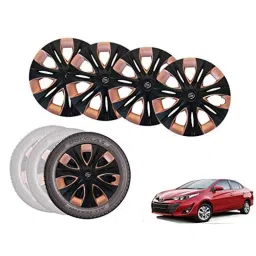 Auto Pearl 4 Pcs 15 inch Black &a; Copper ABS Press Type Hubcap Wheel Cover Set with Retention Ring for Toyota Yaris-32