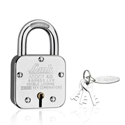 Link 60mm Steel Hardened Shackle Padlock with 8 Brass Lever &a; 3 Silver Keys, Atoot 60-picture-38