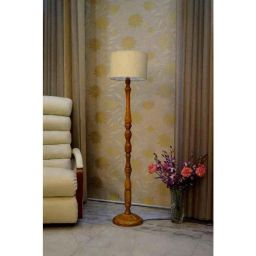 Tucasa Mango Wood Camel Floor Lamp with Off White Drum Polycotton Shade, WF-107-15