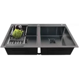 Fossa FS-8THB 37x18x10 inch Stainless Steel Matt Finish Black Double Bowl Handmade Kitchen Sink-image-96