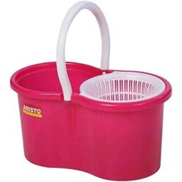 Aristo Super Plastic Pink Spin Mop Bucket with Auto Fold Steel Handle, 2 Refill &a; Free Lasaani 1L Water Folder-picture-7
