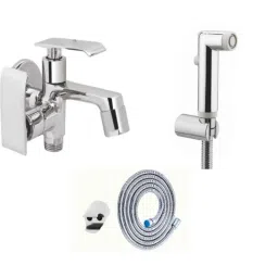 IRIS Qubix Brass Chrome Finish 2 Way Bib Cock with Push Button Health Faucet-image-91