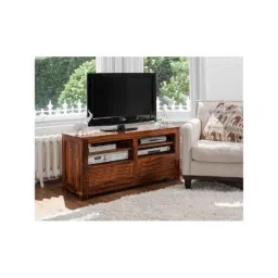 Angel Furniture 122x40x56cm Honey Finish Solid Sheesham Wood TV Unit with Two Drawer and Open Storage Area, AF-193-image-1