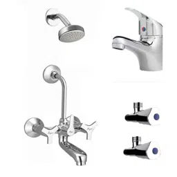 Mayur Ocich Trio 5 Pcs Brass Wall Mount Mixer Silver Bathroom Set with High Pressure Shower &a; Basin Mixer, 079Lax-1111-Tri01-image-72