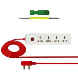 Hillgrove HGCM305M2 10A 4 Socket 1 Switch White Power Extension Board with Philip 2-in-1 Screwdriver, HGCM577-6