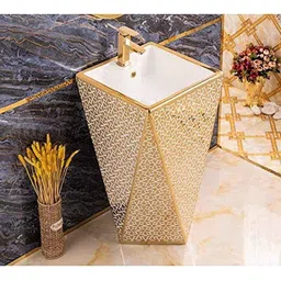 InArt 18x18x5.5 Ceramic Bathroom Gold &a; White Table Top Wash Basin, INA-683-image-65