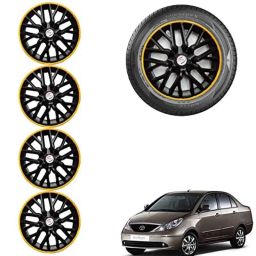 Auto Pearl 4 Pcs 14 inch ABS Black &a; Yellow Car Wheel Cover Set for TATA Indigo-picture-13