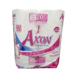Axon Mega 2 Pcs 200 Pulls 22x20cm 2 Ply Kitchen Paper Roll Packet, AKM2-35