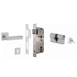 Dorset ML Series Nero 60mm Stainless Steel Silver Chrome Finish Door Handle Lock Set with Both Side Key Cylinder-image-91