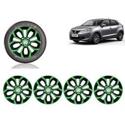 Auto Pearl 4 Pcs 15 inch Black &a; Green ABS Press Type Hubcap Wheel Cover Set with Retention Ring for Maruti Suzuki BalenoNew-image-99