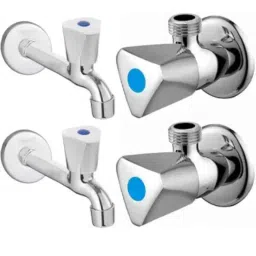 Senkiddpro Triangle 2 Pcs Stainless Steel Chrome Finish Wall Mounted Angle Cock &a; 2 Pcs Long Body Tap Combo-image-32