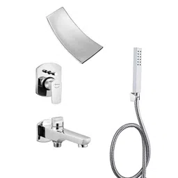 Aquieen Brass Chrome Hi Flow Diverter Body with Fall Shower, Spout, Hand Shower Hook &a; Tube-picture-33