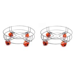 Nisko 32.5x32.5x14cm Silver Stainless Steel Cylinder Trolley with Wheels (Pack of 2)-image-5