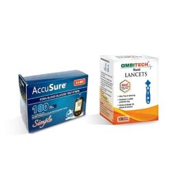 AccuSure 100 Pcs Simple Blood Monitoring System Test Strips with Ambi Tech 100 Round Lancets Set-29