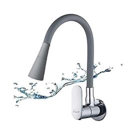 Aquieen Cuff Brass Grey Wall Mounted Sink Cock with Wall Flange &a; Flexible Spout-picture-17