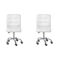 Da Urban Bion White Fabric &a; Foam Stool Chair with Wheels &a; Low Back (Pack of 2)-picture-10