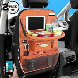 AllExtreme EXCTBO2 Tan PU Leather Car Seat Back Multi Pocket Organizer with 4 USB Charging Port (Pack of 2)-45