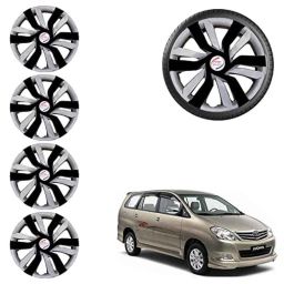 Auto Pearl 4 Pcs 15 inch ABS Black &a; Grey Idtech Reverse Car Hubcap Wheel Cover with Retention Ring Set for Innova 2005 2012-32