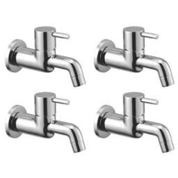 Drizzle Flora 4 Pcs Brass Chrome Finish Silver Long Body Bib Cock Set, ALONGFLORA4-41