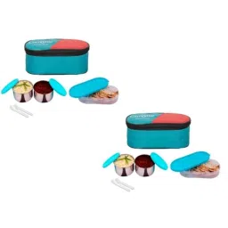Carrolite 400ml Red &a; Cyan Stainless Steel Lunchbox Buy 1 Get 1 Free, Trendy_1008 (Pack of 5)-image-20