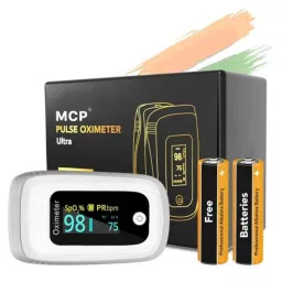 MCP 1.5V Ultra White Finger Pulse Oximeter with Oxygen Saturation Monitor, LCD Display &a; 2 Pcs AAA Battery, BM2000A-48