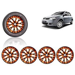 Auto Pearl 4 Pcs 14 inch ABS Black &a; Orange Press Type Fitting Car Wheel Cover Set for Mahindra Varito-15