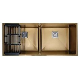 Rigwell Lifetime 45x20x10 inch Royal Gold Finish Stainless Steel Double Bowl Handmade Sink-image-21