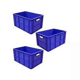 Singhal 30kg Plastic Blue Rectangular Multipurpose Crate for Large Storage (Pack of 3)-image-1