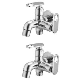 Drizzle Oreo 1/2 inch Brass Chrome Finish 2 in 1 Bib Cock with Quarter Turn &a; Foam Flow (Pack of 2)-image-40