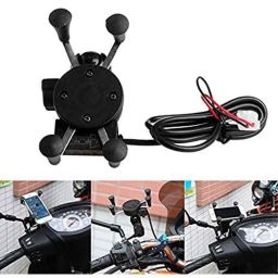 AOW Bike X-Grip Mobile Phone Holder with USB Charger for Yamaha Alpha (Mirror Fitting)-18