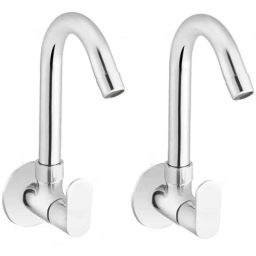 Oleanna Divine Brass Chrome Finish Silver Wall Mounted Sink Tap Faucet (Pack of 2)-image-28