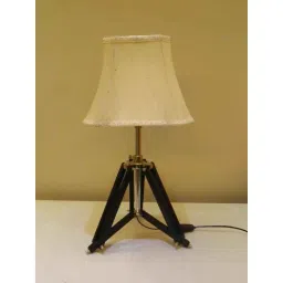 Tucasa Mango Wood Black Tripod Table Lamp with Polycotton Off White Shade, P-35-image-71