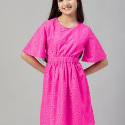 Stylo Bug Girls Self Design Flared Sleeves Fit & Flare Dress-image-75