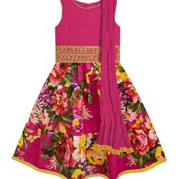 A.T.U.N. Girls Magenta & Green Embellished Ready to Wear Lehenga & Blouse With Dupatta-image-40