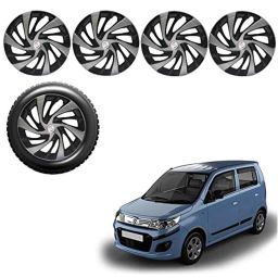 Auto Pearl 4 Pcs 13 inch Silver &a; Black ABS Press Type Hubcap Wheel Cover Set with Retention Ring for Maruti Suzuki Wagon R Stingray-13