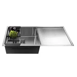 InArt Stainless Steel Single Bowl Drainboard Handmade Kitchen Sink with Coupling &a; Fruit Basket, INA-156-picture-11