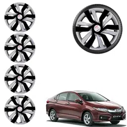 Auto Pearl 4 Pcs 15 inch ABS Black &a; Grey Idtech Reverse Car Hubcap Wheel Cover with Retention Ring Set for Idtec 2016-41