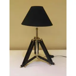 Tucasa Mango Wood Black Tripod Table Lamp with Polycotton Black Shade, P-20-image-89