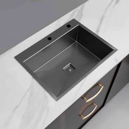 Happy Homes 24x18x10 inch Stainless Steel Black Single Bowl Kitchen Sink with Fruit Basket-image-74