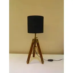 Tucasa Mango Wood Brown Tripod Table Lamp with Polycotton Black Shade, P-57-image-85