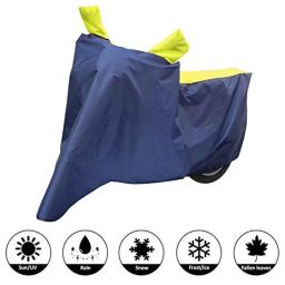 AllExtreme Xl-7016 Universal Full Bike Body Cover Water Resistant Dustproof Rustproof Two Wheeler Body Cover For Indoor Outdoor Protection (Navy Blue &a; Yellow, X-Large)-picture-1