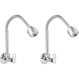 Oleanna Prime Brass Chrome Finish Silver Wall Mounted Spray Spout Flexible Sink Cock with Flange (Pack of 2)-image-75