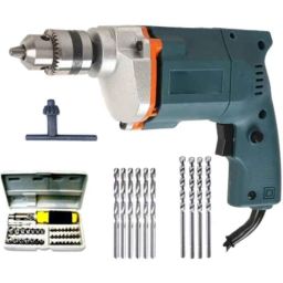 Imported 10mm 300W Blue Drill Machine with 41Pcs Screwdriver, 6 HSS Bit, 4Pcs Masonry Bit Power &a; Hand Tool Kit-96