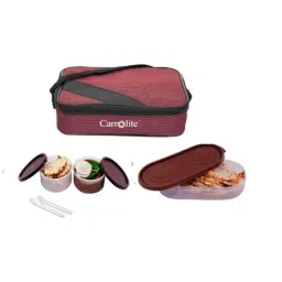 Carrolite 650ml Cherry &a; Brown Plastic Lunchbox, Brown_P-30 (Pack of 3)-image-31